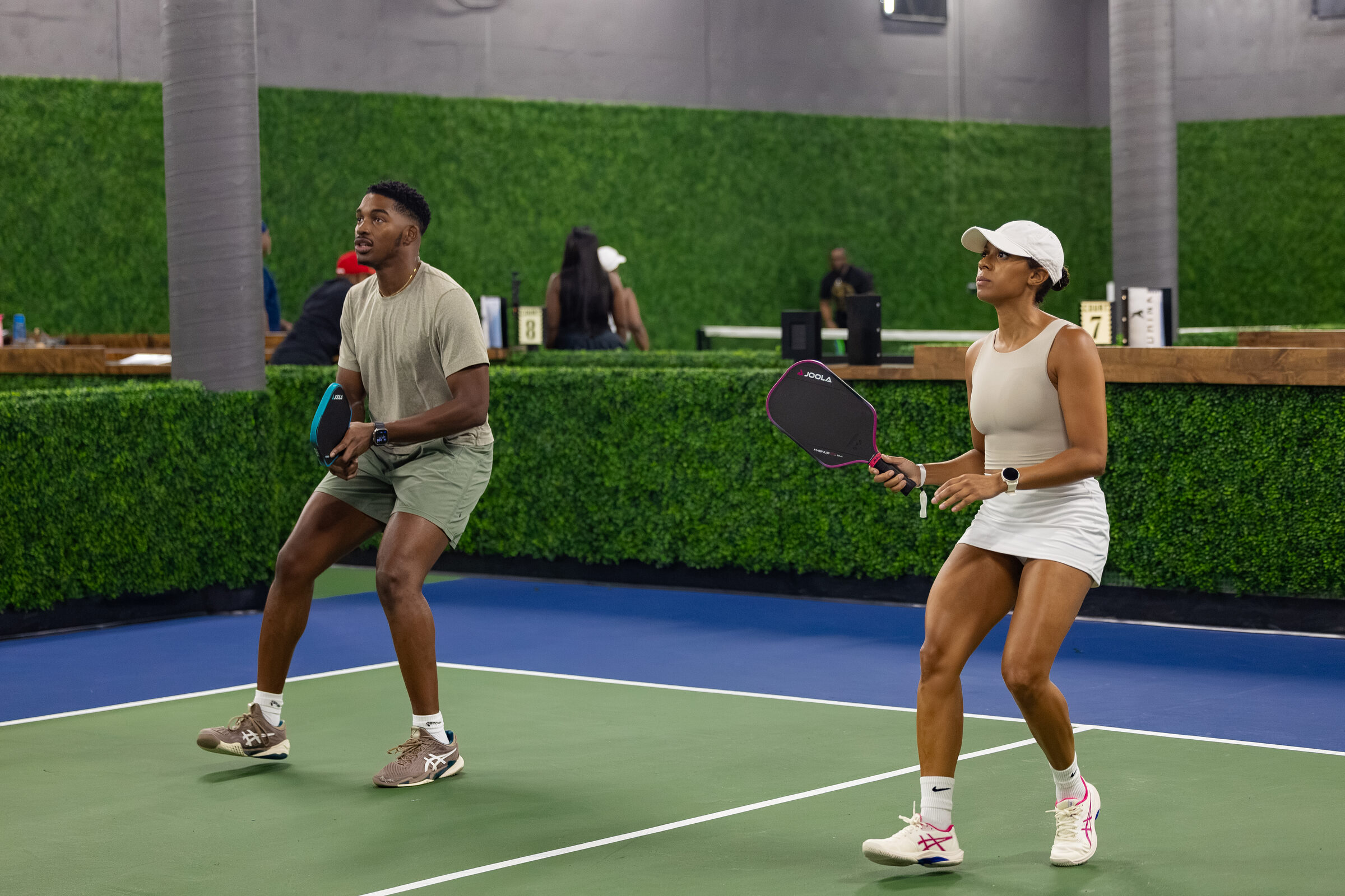 A mixed doubles point in play